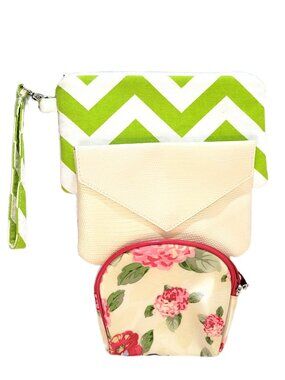 Set of 3 Pouches: Jenna Lou Chevron Wristlet, Ipsy, and Floral Pouches